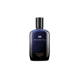 Beruhigendes MIRABEAU After Shave Tonic von GRAHAM HILL in einer dunkelblauen 100-ml-Flasche mit schwarzem Verschluss